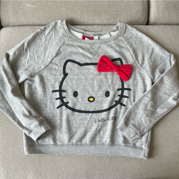 Hello Kitty Sweaters - Hello Kitty Gray Sweatshirt with Red Bow